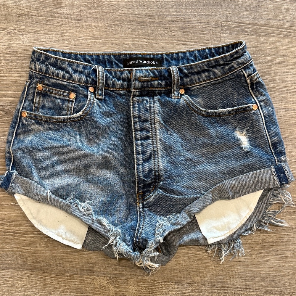 Naked Wardrobe Distressed Blue Jean Shorts